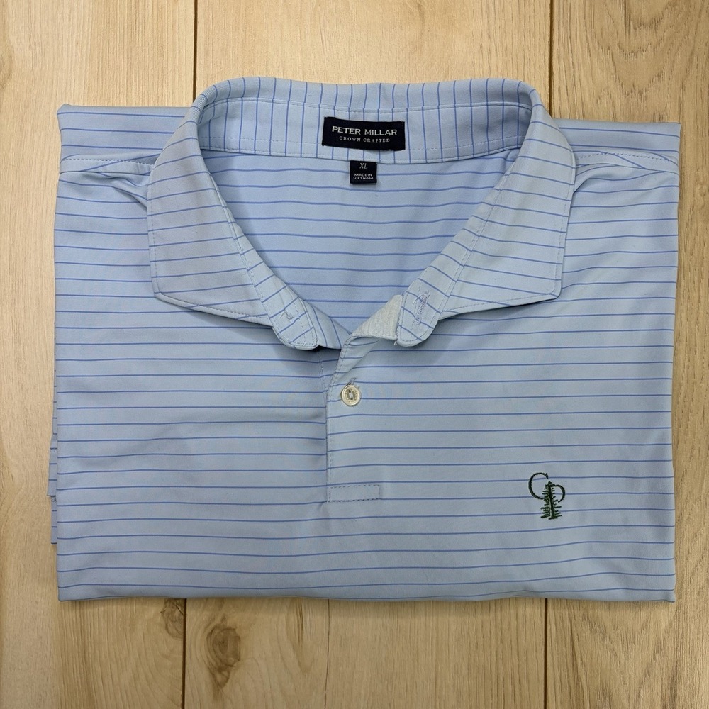 Peter Millar Crown Crafted CALUSA PINES GOLF CLUB Polo Shirt Mens XL Blue Stripe